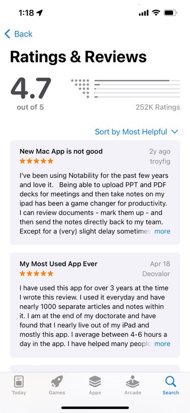Notability app reviews and ratings