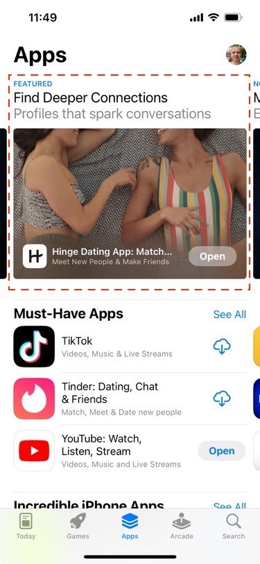 The Featured section on the App Store