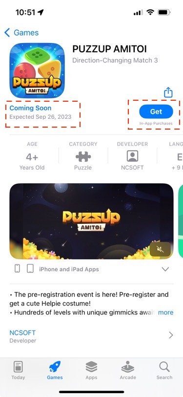 Example of an app's pre-order listing