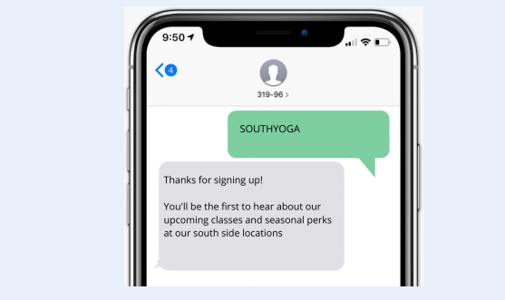 Screenshot of SMS text campaign using keywords
